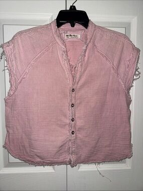 We The Free Dusty Pink Frayed Button-Front Crop Top